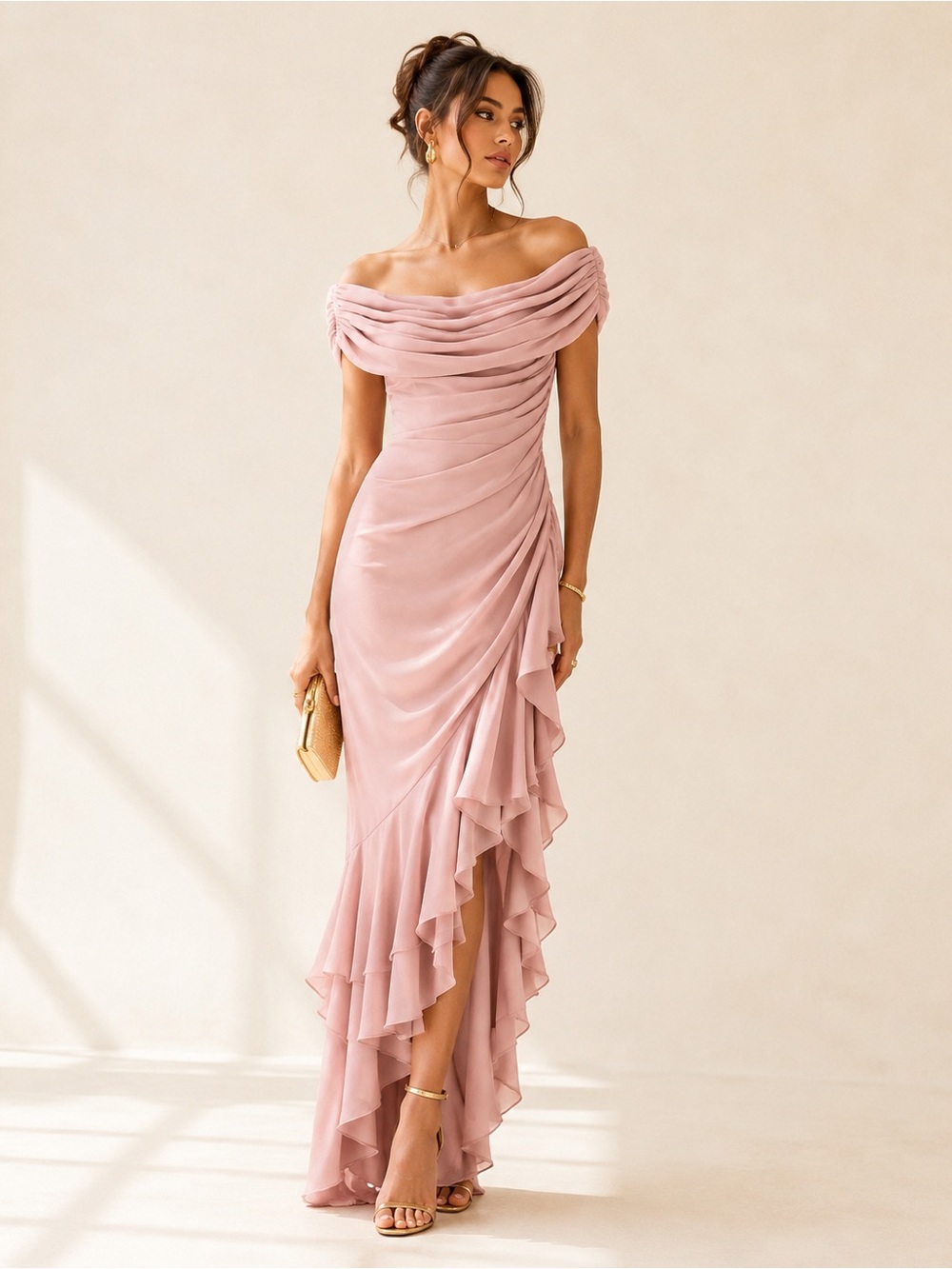 Michael Costello x Revolve Aliz Off Shoulder Ruffle Dress Blush Size S